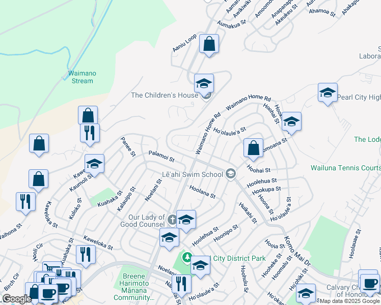 map of restaurants, bars, coffee shops, grocery stores, and more near in Pearl City