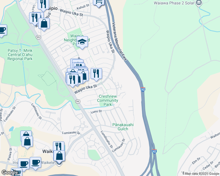 map of restaurants, bars, coffee shops, grocery stores, and more near 94-1102 Penakii Place in Waipahu