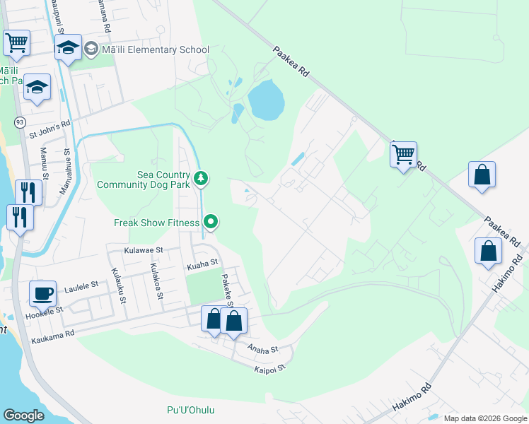 map of restaurants, bars, coffee shops, grocery stores, and more near 87-879 Apuupuu Road in Waianae