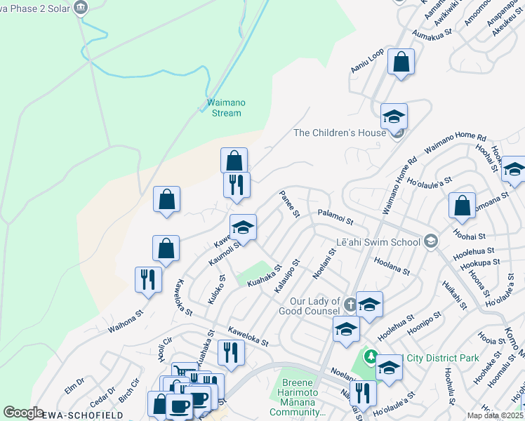 map of restaurants, bars, coffee shops, grocery stores, and more near 1493 Kaweloka Street in Pearl City