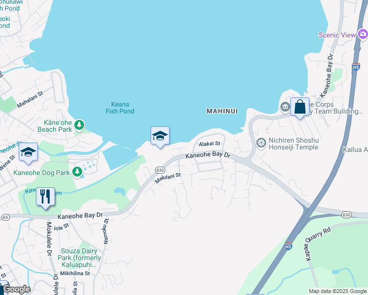 map of restaurants, bars, coffee shops, grocery stores, and more near 45-15 Kaneohe Bay Drive in Kaneohe