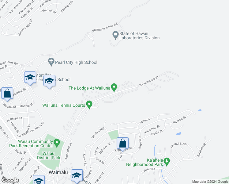 map of restaurants, bars, coffee shops, grocery stores, and more near 98 Kaahumanu Street in Pearl City