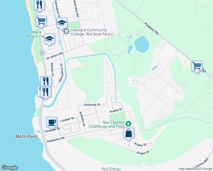 map of restaurants, bars, coffee shops, grocery stores, and more near 871753 Mokila Street in Waianae