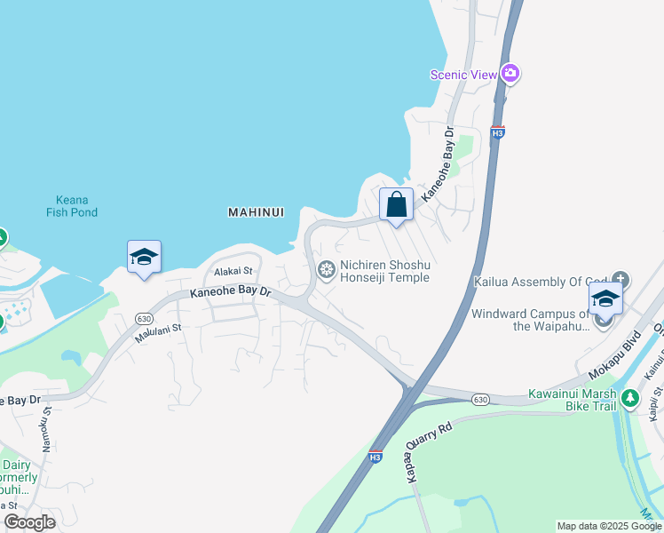 map of restaurants, bars, coffee shops, grocery stores, and more near 44-656B Kaneohe Bay Drive in Kailua