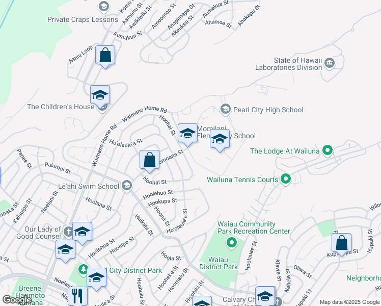 map of restaurants, bars, coffee shops, grocery stores, and more near 2130 Hookiekie Street in Pearl City