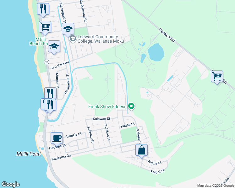 map of restaurants, bars, coffee shops, grocery stores, and more near 87 Mokila Street in Waiʻanae