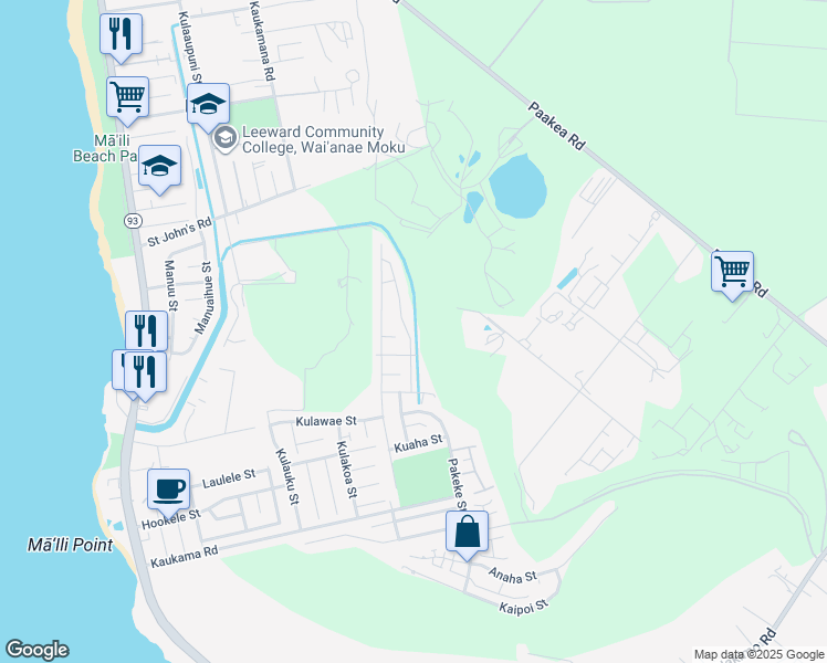 map of restaurants, bars, coffee shops, grocery stores, and more near 87-1684 Wehiwehi Street in Waianae