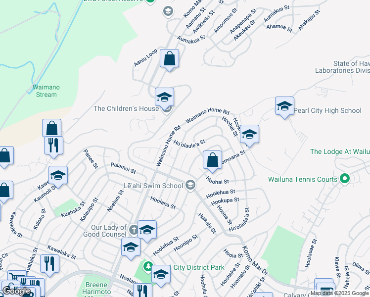 map of restaurants, bars, coffee shops, grocery stores, and more near 2216 Hoʻolauleʻa Street in Pearl City