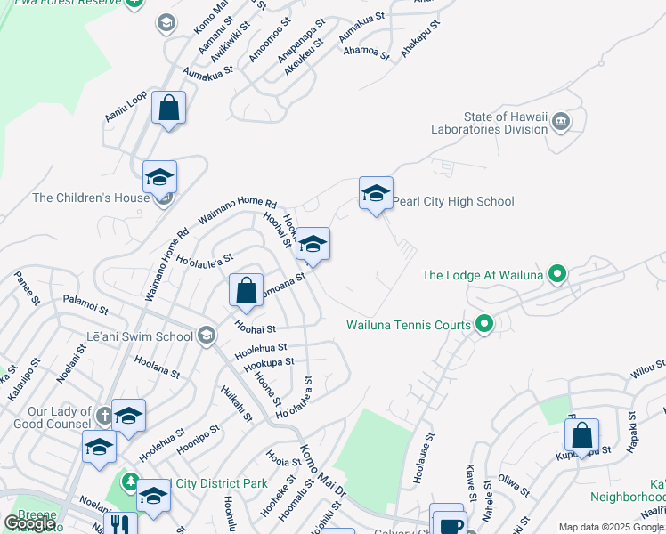 map of restaurants, bars, coffee shops, grocery stores, and more near 2130 Hookiekie Street in Pearl City
