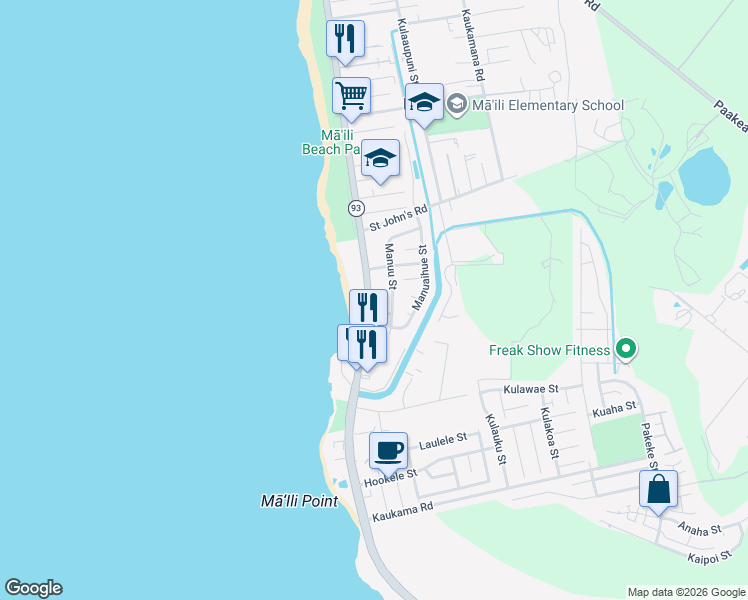 map of restaurants, bars, coffee shops, grocery stores, and more near in Maili