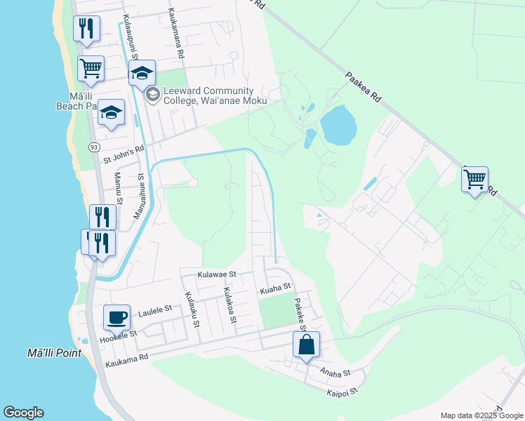 map of restaurants, bars, coffee shops, grocery stores, and more near 87-1684 Wehiwehi Street in Waianae