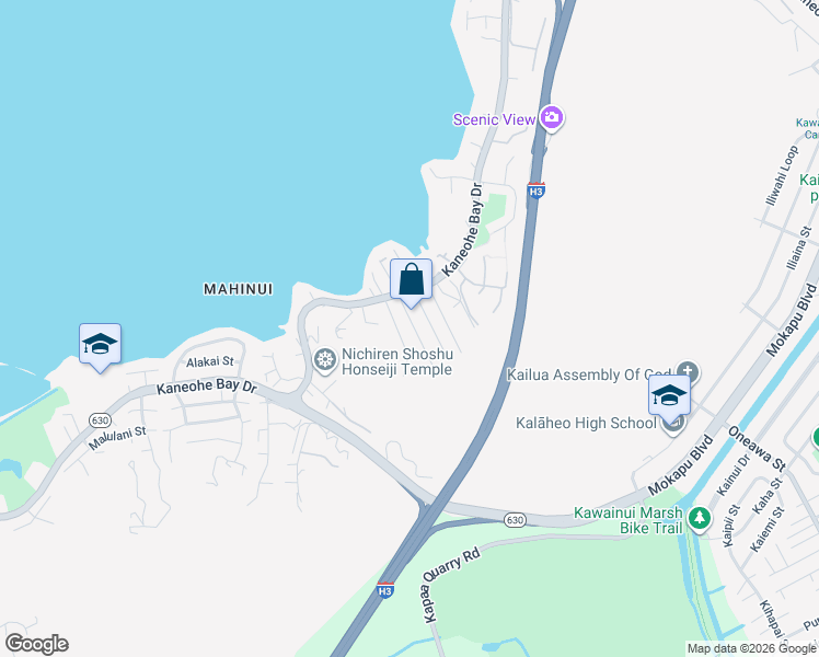 map of restaurants, bars, coffee shops, grocery stores, and more near 44-134 Bayview Haven Place in Kaneohe