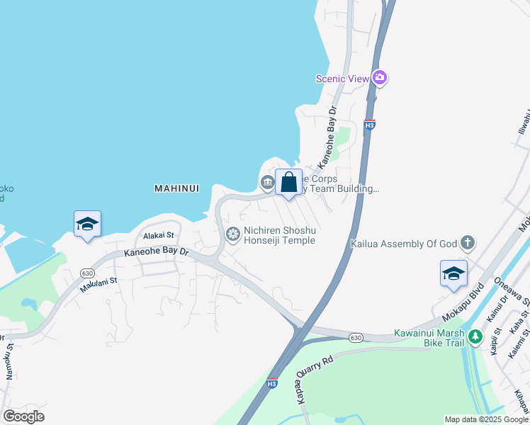map of restaurants, bars, coffee shops, grocery stores, and more near 44-588 Kaneohe Bay Drive in Kaneohe