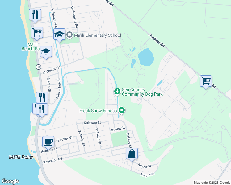 map of restaurants, bars, coffee shops, grocery stores, and more near 87-1684 Wehiwehi Street in Waianae