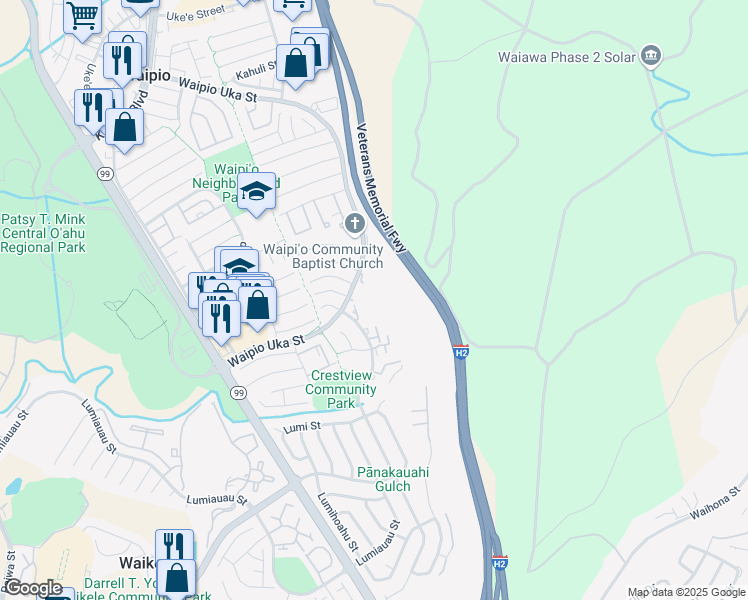 map of restaurants, bars, coffee shops, grocery stores, and more near 94-101 Luluka Place in Waipahu