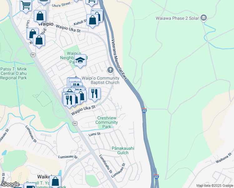 map of restaurants, bars, coffee shops, grocery stores, and more near 94-108 Wali Place in Waipahu