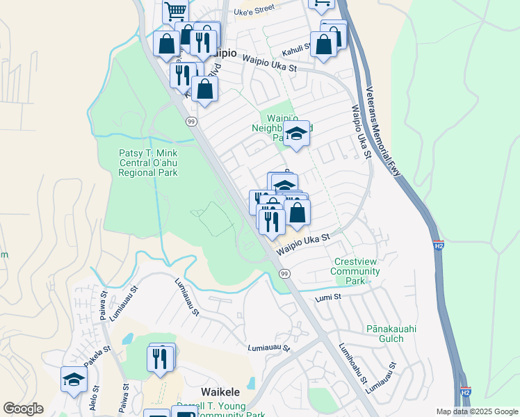 map of restaurants, bars, coffee shops, grocery stores, and more near 94-790 Ukeʻe Street in Waipahu
