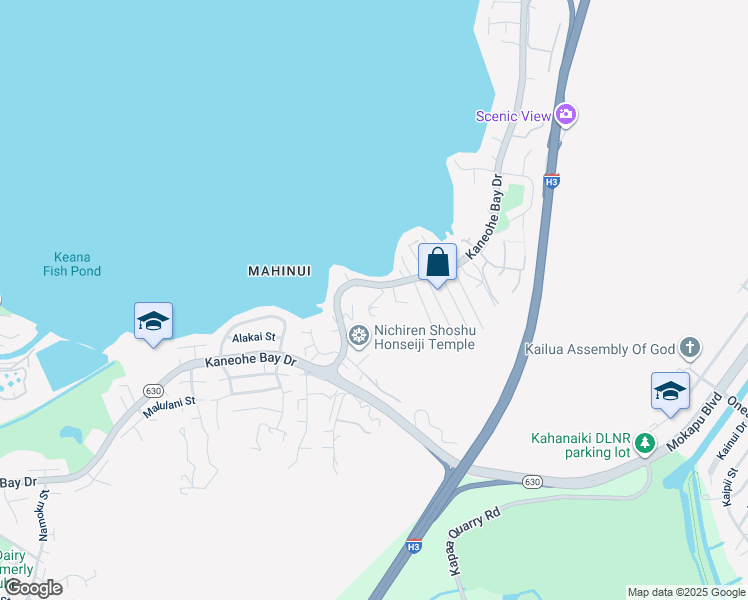 map of restaurants, bars, coffee shops, grocery stores, and more near 44-602 Kaneohe Bay Drive in Kaneohe