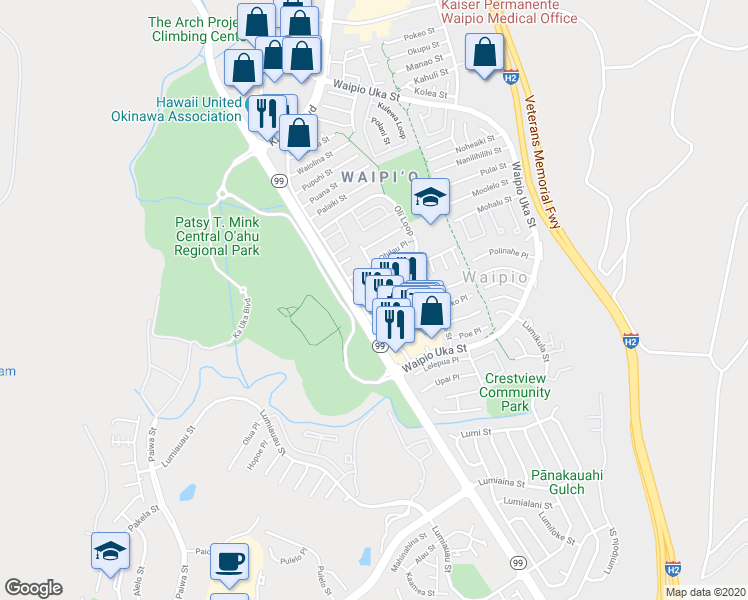 map of restaurants, bars, coffee shops, grocery stores, and more near 94-1014 Oli Loop in Waipahu