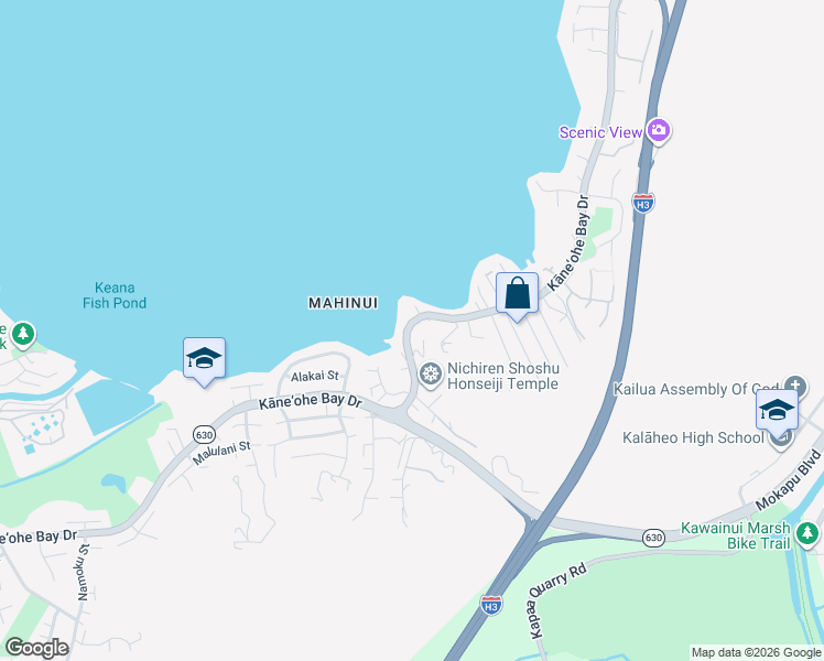 map of restaurants, bars, coffee shops, grocery stores, and more near 44-636 Kaneohe Bay Drive in Kaneohe