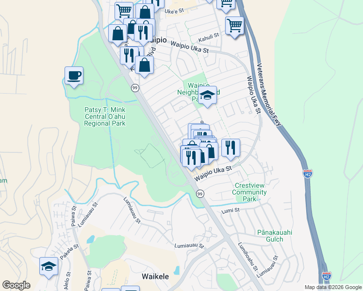 map of restaurants, bars, coffee shops, grocery stores, and more near 94-1014 Oli Loop in Waipahu