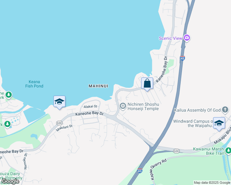 map of restaurants, bars, coffee shops, grocery stores, and more near 44-627 Kaneohe Bay Drive in Kaneohe