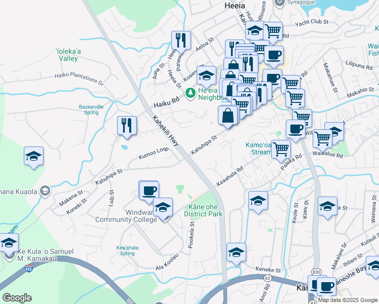 map of restaurants, bars, coffee shops, grocery stores, and more near 546 Kahekili Highway in Kaneohe