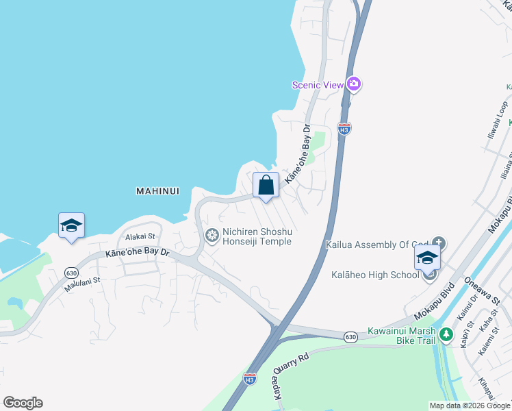 map of restaurants, bars, coffee shops, grocery stores, and more near 44-136 Keaalau Place in Kaneohe