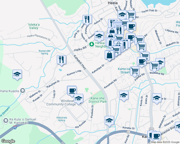 map of restaurants, bars, coffee shops, grocery stores, and more near 546 Kahekili Highway in Kaneohe