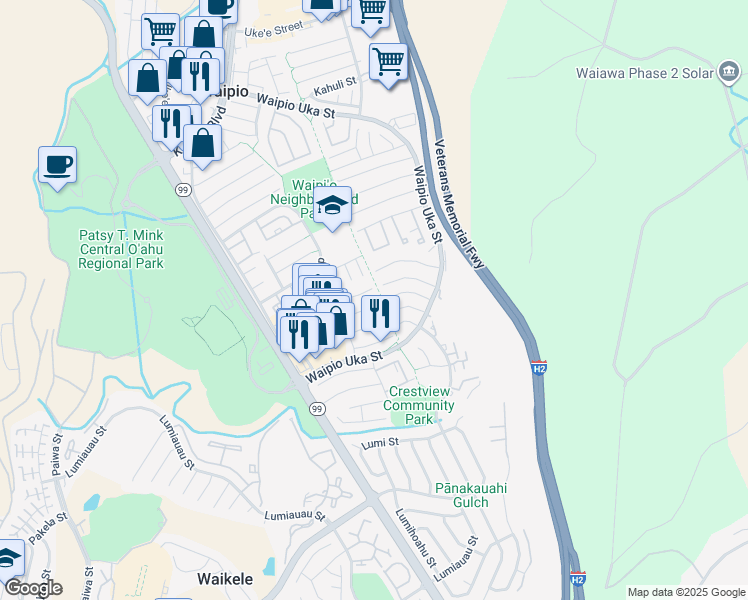 map of restaurants, bars, coffee shops, grocery stores, and more near 94-1078 Leko Place in Waipahu
