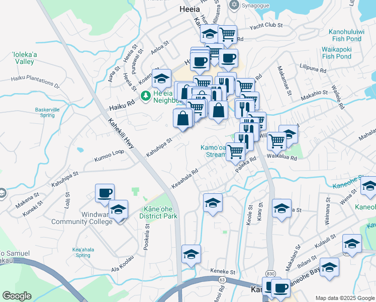 map of restaurants, bars, coffee shops, grocery stores, and more near 45-1041 Anoi Road in Kaneohe