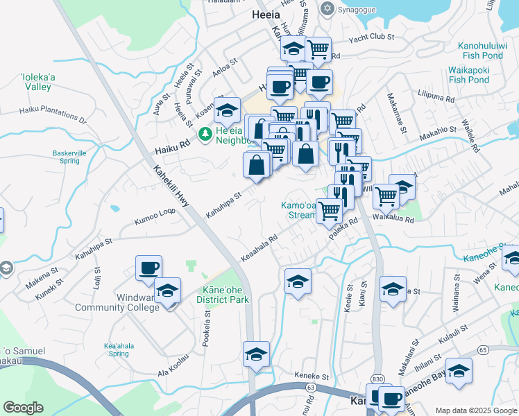 map of restaurants, bars, coffee shops, grocery stores, and more near 45-1041 Anoi Road in Kaneohe