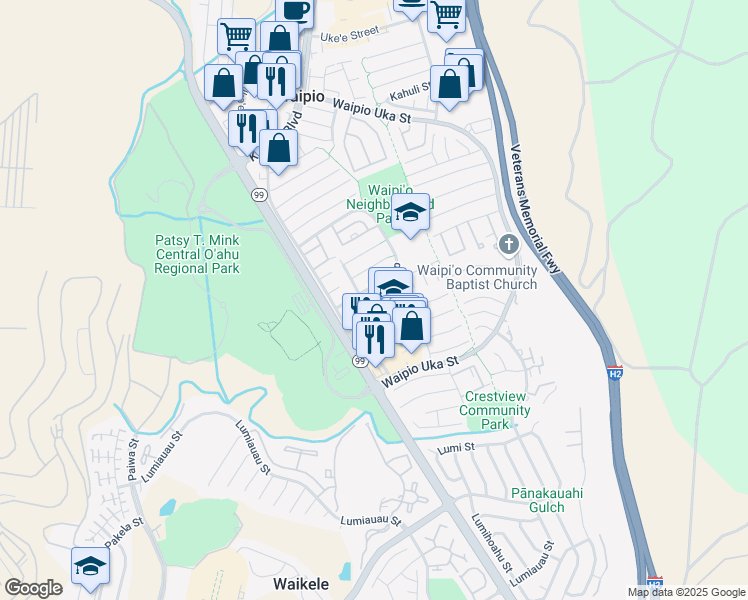 map of restaurants, bars, coffee shops, grocery stores, and more near 94-1040 Paha Place in Waipahu