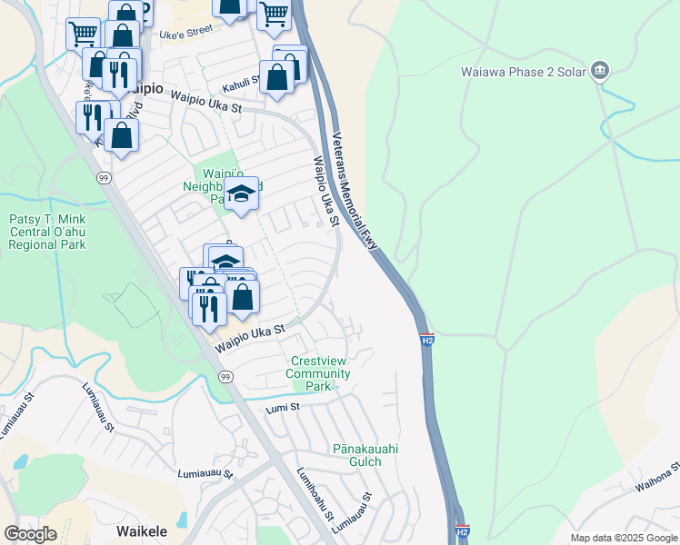 map of restaurants, bars, coffee shops, grocery stores, and more near 94-98 Manawa Place in Waipahu