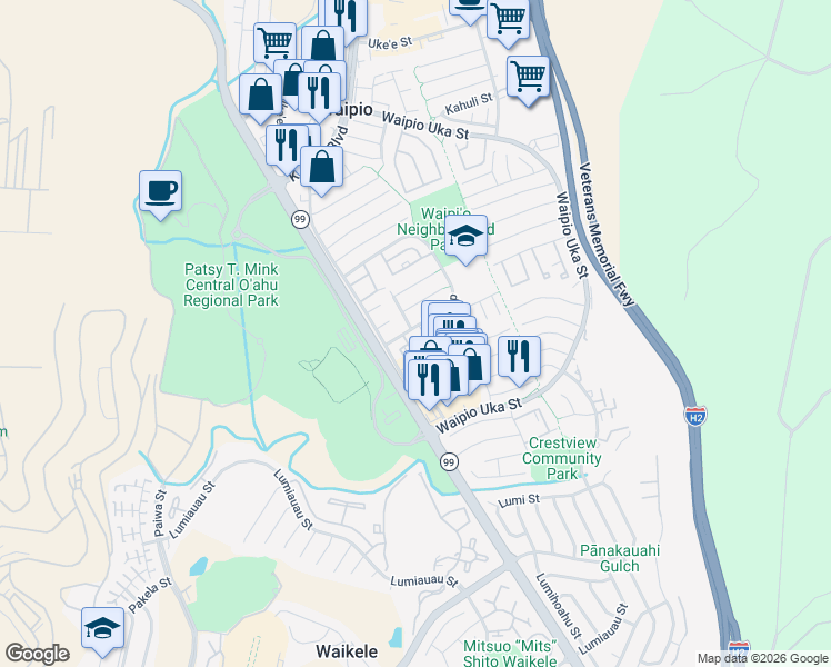 map of restaurants, bars, coffee shops, grocery stores, and more near 94-1014 Oli Loop in Waipahu