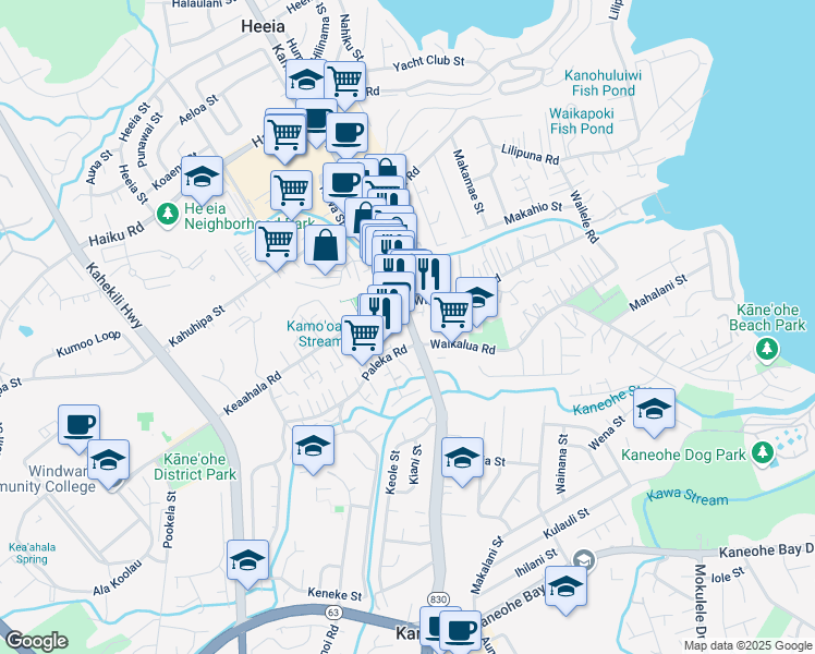map of restaurants, bars, coffee shops, grocery stores, and more near 45-919 Kamehameha Highway in Kaneohe