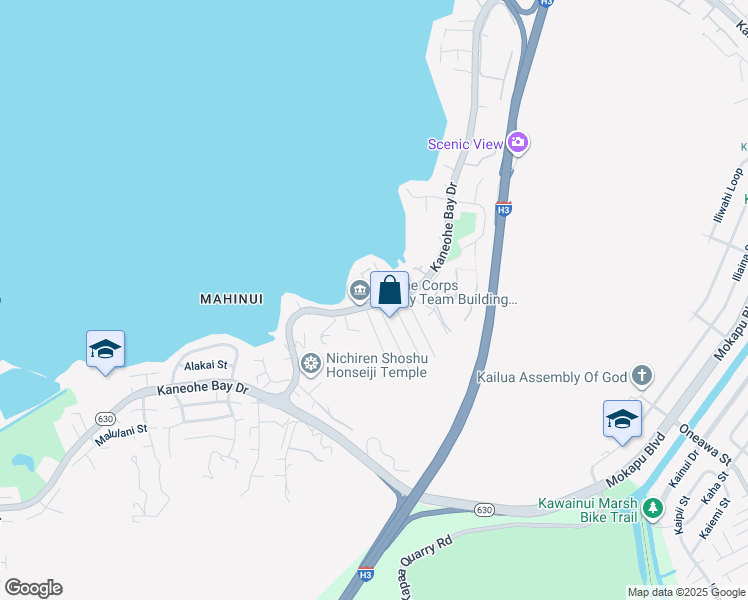 map of restaurants, bars, coffee shops, grocery stores, and more near 44-136 Keaalau Place in Kaneohe