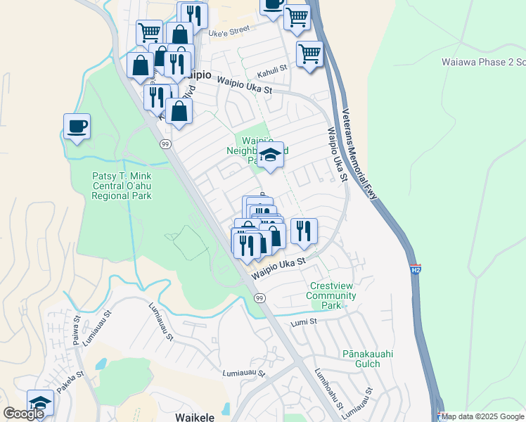 map of restaurants, bars, coffee shops, grocery stores, and more near 94-1040 Paha Place in Waipahu