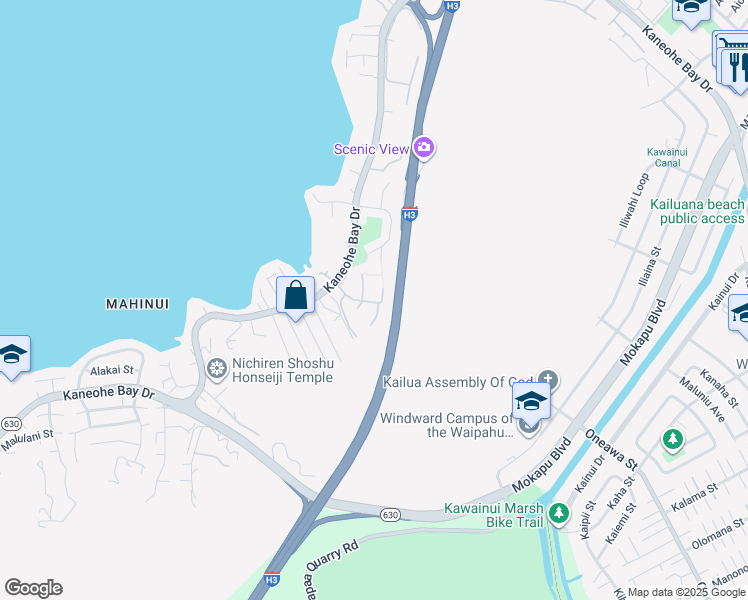 map of restaurants, bars, coffee shops, grocery stores, and more near 44 Hako Street in Kaneohe
