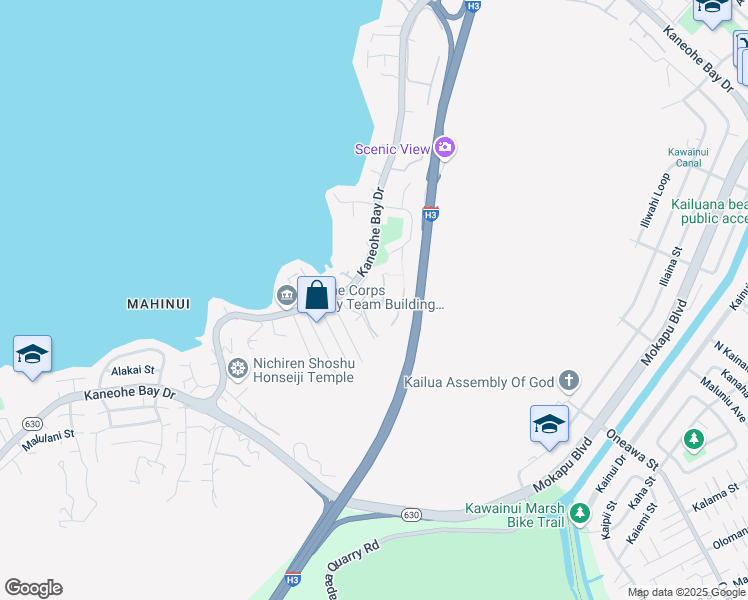 map of restaurants, bars, coffee shops, grocery stores, and more near 44 Hako Street in Kaneohe
