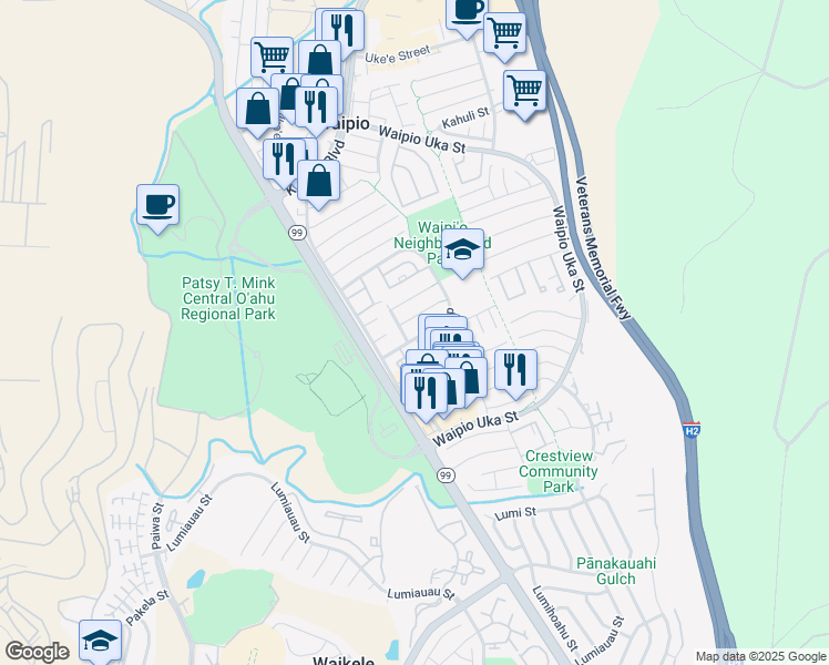 map of restaurants, bars, coffee shops, grocery stores, and more near 94-1034 Oli Loop in Waipahu