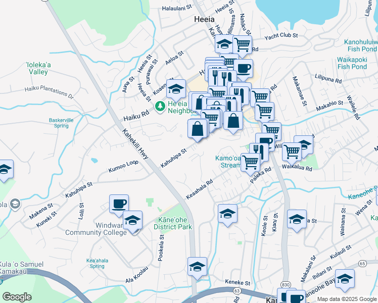 map of restaurants, bars, coffee shops, grocery stores, and more near 45-1046 Anoi Road in Kaneohe