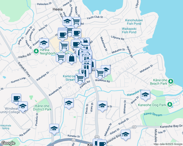 map of restaurants, bars, coffee shops, grocery stores, and more near 45-919-45-933 Kamehameha Highway in Kaneohe