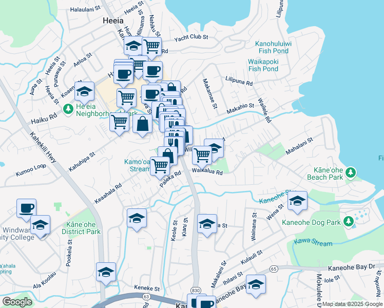 map of restaurants, bars, coffee shops, grocery stores, and more near 45-1021 Kamehameha Highway in Kaneohe