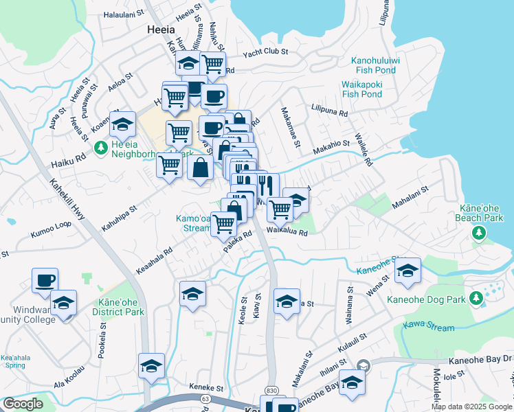 map of restaurants, bars, coffee shops, grocery stores, and more near 45-1021 Kamehameha Highway in Kaneohe