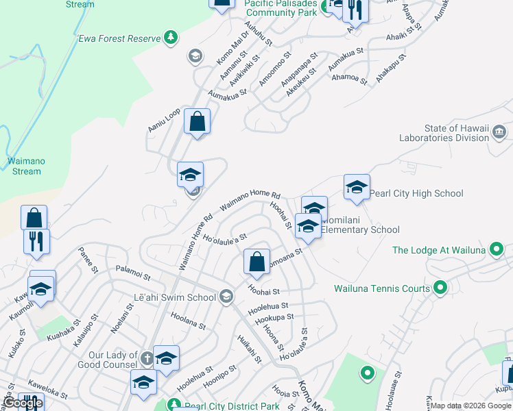 map of restaurants, bars, coffee shops, grocery stores, and more near 1972 Hoohai Street in Pearl City