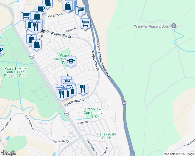 map of restaurants, bars, coffee shops, grocery stores, and more near 94-100 Huki Place in Waipahu