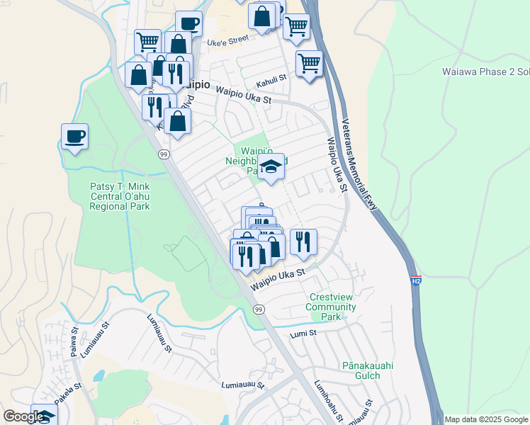 map of restaurants, bars, coffee shops, grocery stores, and more near 94-1110 Kepakepa Street in Waipahu