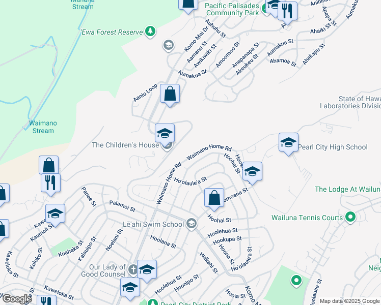 map of restaurants, bars, coffee shops, grocery stores, and more near 1855 Komo Mai Drive in Pearl City