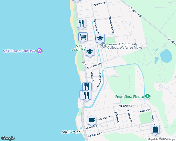 map of restaurants, bars, coffee shops, grocery stores, and more near 87-518 Farrington Highway in Waianae
